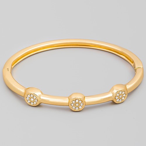 Hinged Rhinestone Bangle Gold
