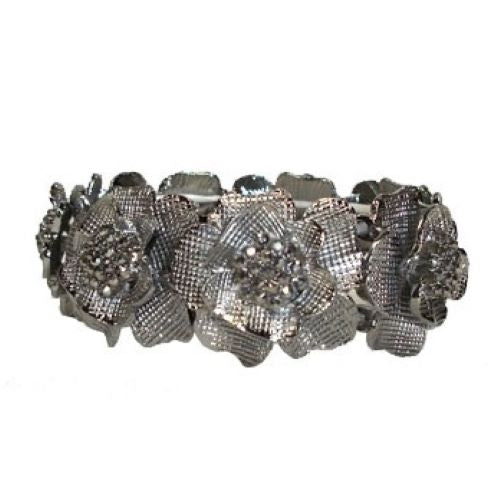 Etched Rose Elastic Bracelet Silver