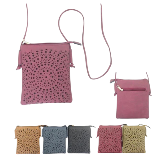 Laser Cut Double Zip Crossbody Bag in Navy