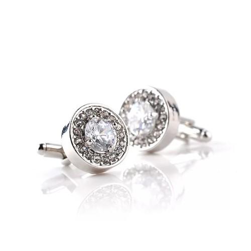 Round Clear Crystal Cufflink