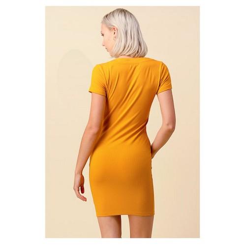 Double Button Rib Dress New Mustard