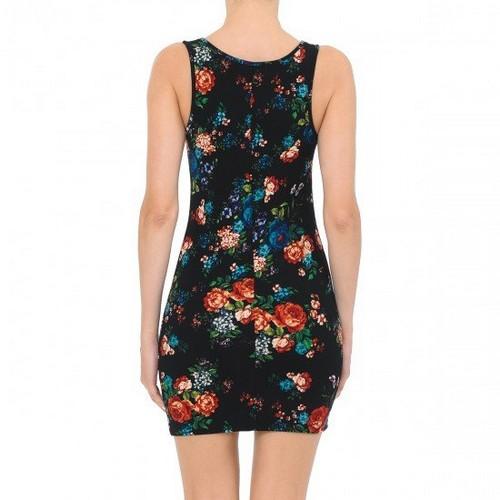 Floral Print Bodycon Dress Black