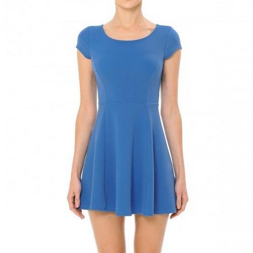 65748 Short Sleeve Skater Dress Denim Blue