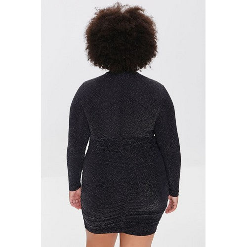 Plus Size Metallic Ruched Mini Dress Black/Silver