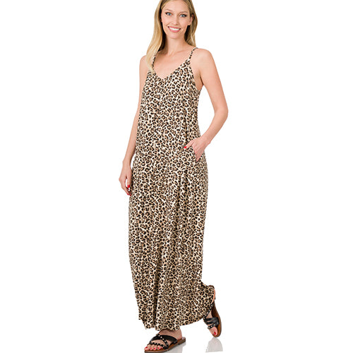 Leopard Print Cami Maxi Dress Brown