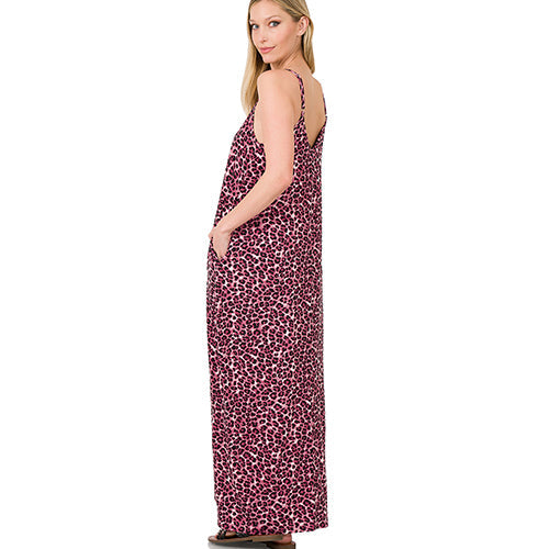Leopard Print Cami Maxi Dress Cranberry