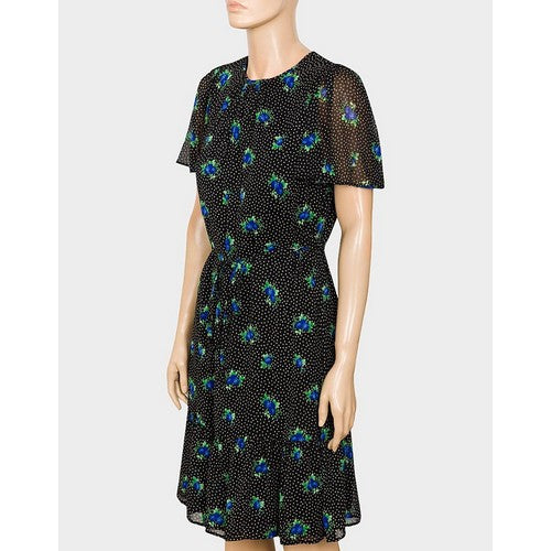 Peacocks Polka Dot Floral Tea Dress Black