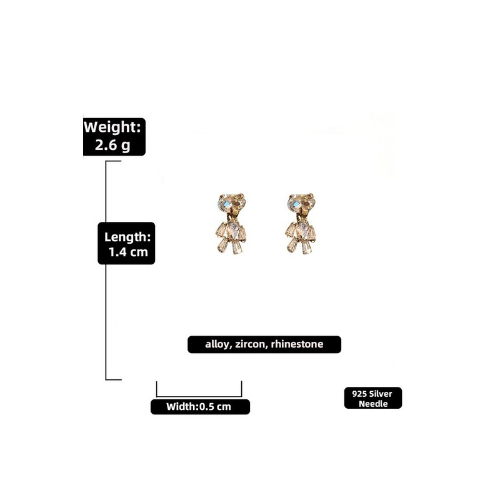 Sterling Silver 925 Gem Teddy Bear Stopper Stud Earrings Gold