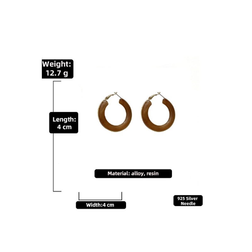 Sterling Silver 925 Resin Gold Hoop Earrings Brown