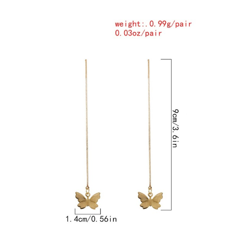 Longline Butterfly Drop Earrings Gold