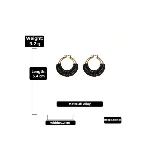 Luxury Woven Gold Hoop Earrings Black