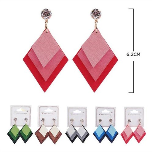 0851R5 Layered Wood & Gem Diamond Earrings