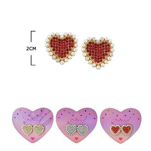 Rhinestone & Pearl Heart Stopper Stud Earings