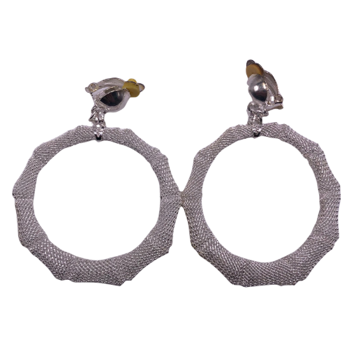Mesh Oval Clip-On Dangle Earring Silver