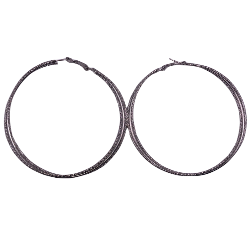Double Bead Stripped Hoop Earring Silver