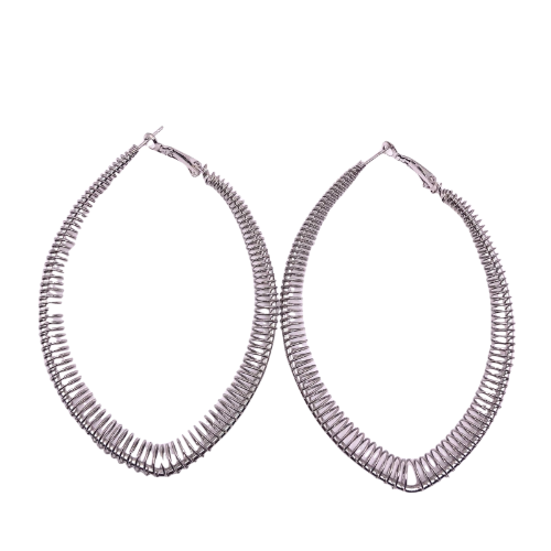Thin Spring Tear Drop Hoop Earring Silver