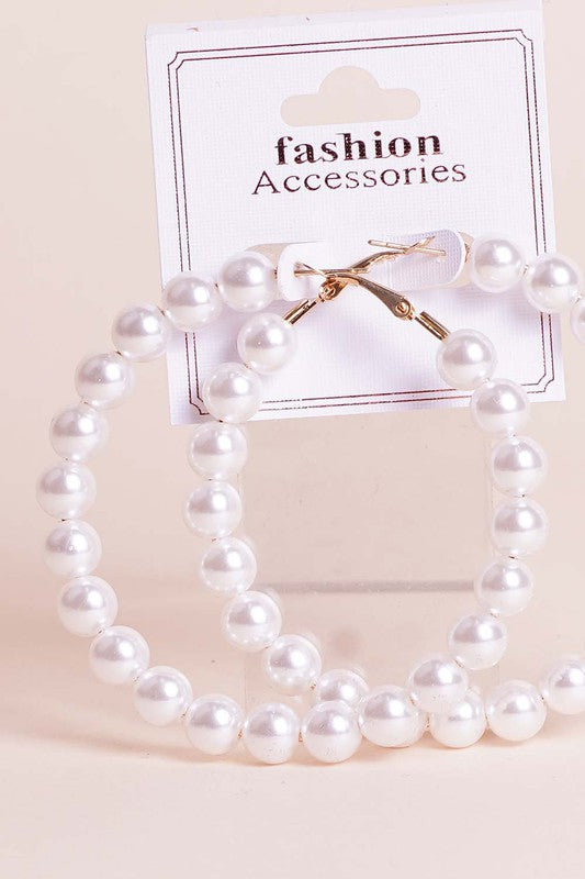 Pearl Hoop Earrings Gold/White