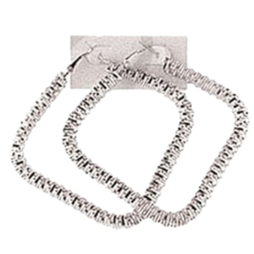 Diamond Shape Textured Hoop Earrings Silver