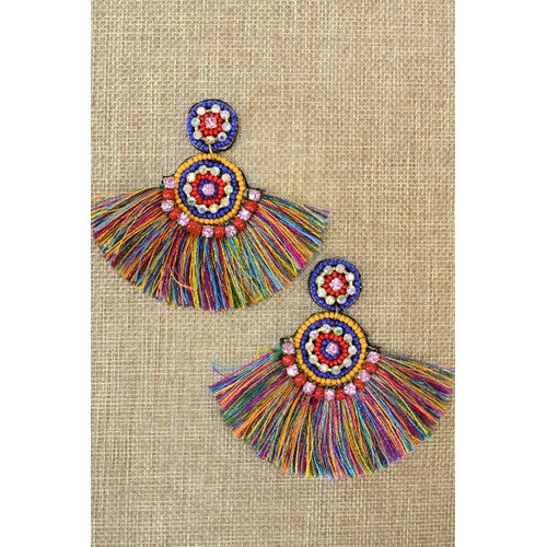 ER-1214 Oversize Beaded Tassel Earring Multi