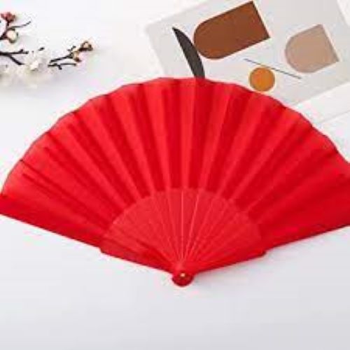 9" Hand Fan Plain Red