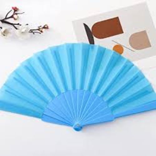 9" Hand Fan Plain Turquoise
