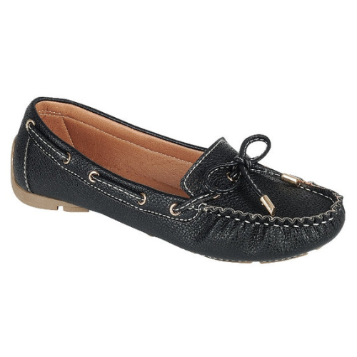 Lace-Through Boat Shoes in Black