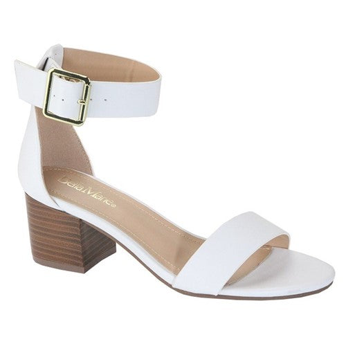 Round Toe Ankle Strap Heeled Sandal White