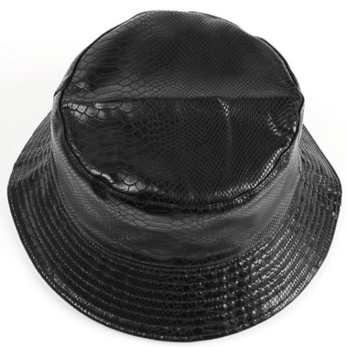 Reversible Croc Leather Bucket Hat Black