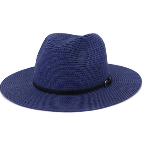Black Belt Straw Panama Hat Navy
