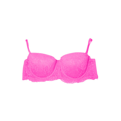 Floral Lace Strapless Push Bra in Pink Glo