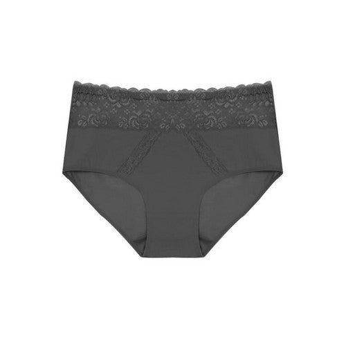YM-70091-PTY-C04 Lace Waistband Cotton Full Brief Black