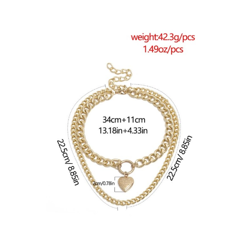 Heart Pendant Double Layered Short Necklace Gold