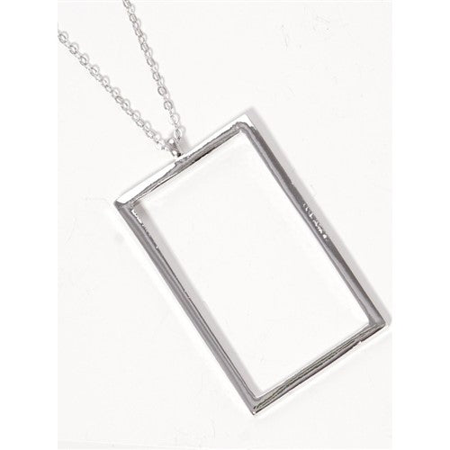Long-Length Square Pendant Necklace Silver