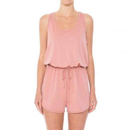72799 Dolphin Hem French Terry Sleeveless Racerback Romper Mauve