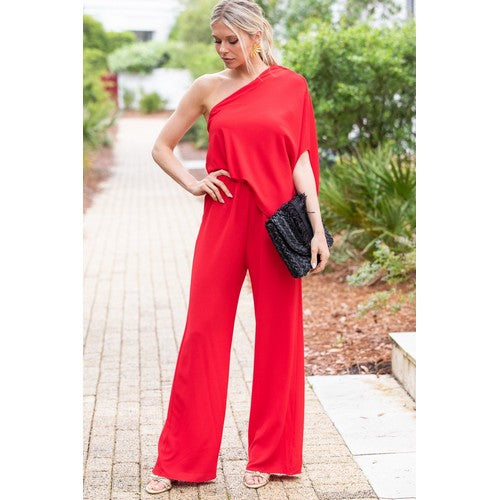 Coast 1-Shoulder Flowy Jumpsuit Orange