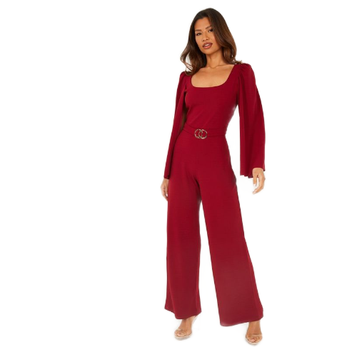 Quiz Angel Sleeve Jumpsuit Burgundy
