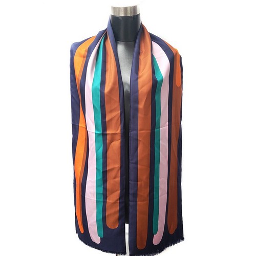 Silky Bird Print Scarf Navy