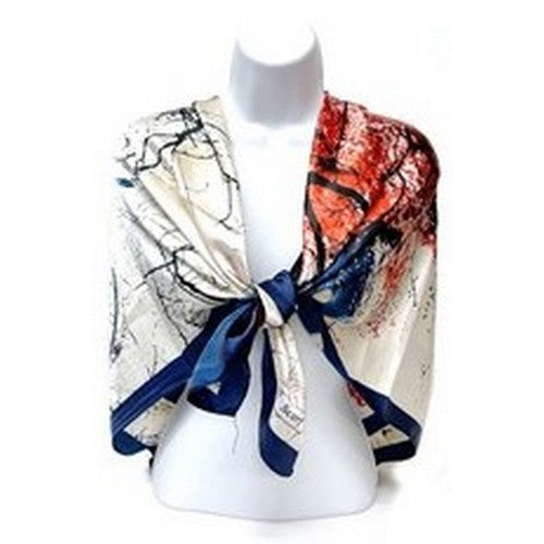 SF-413 Tree Pront Large Square Silky Scarf Navy