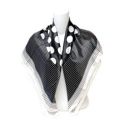 SF-102834 Dot Print Large Square Silky Scarf Black/White