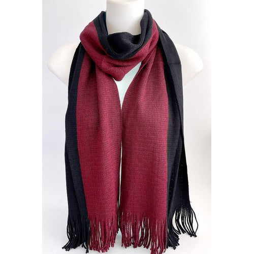 SF-6008 Black Contrast Knit Pashmina Burgundy
