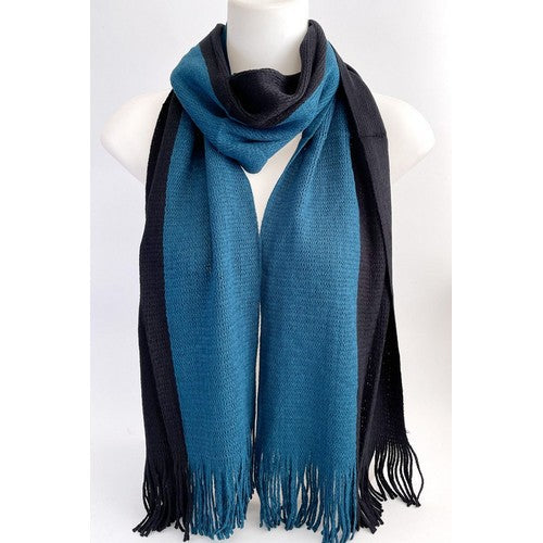 SF-6008 Black Contrast Knit Pashmina Navy