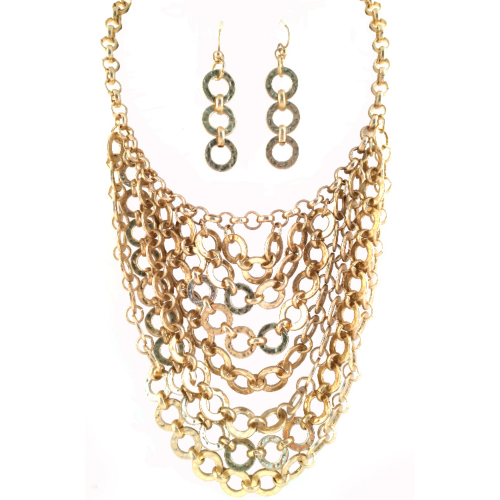 SF13907 Layered Ringlet Necklace & Earring Set Antique Gold