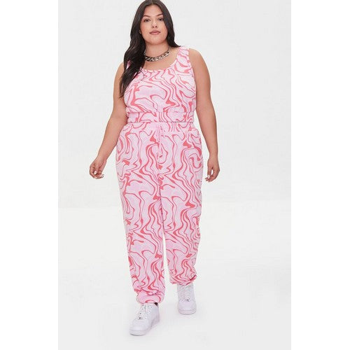Plus Size Marble Tie Dye Crop Top Pink