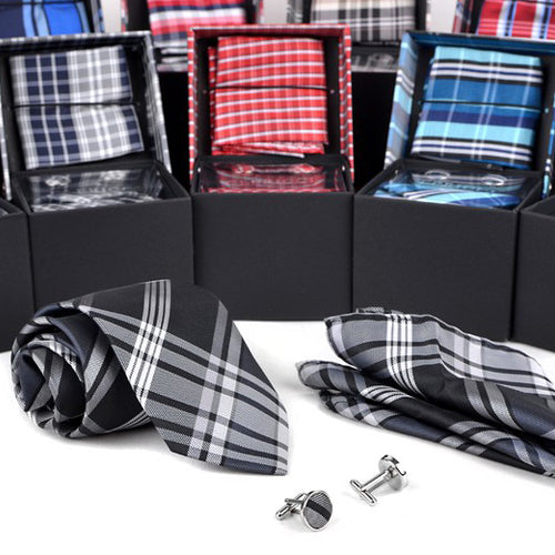 Tie, Hankerchief & Cufflink Gift Box Set Plaid