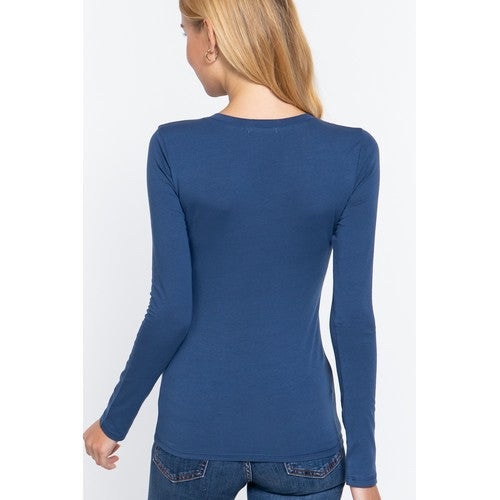 V-Neck Long Sleeve Top Midnight Blue