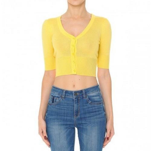62365 Elbow Sleeve Crop Cardigan E. Yellow