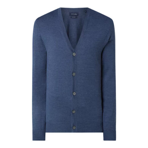 Christian Berg V Neck Merino Wool Cardigan Blue