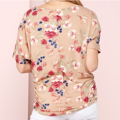 Plus Size Slit Sleeve Top Taupe Floral