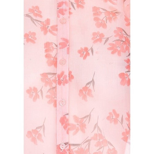 Chiffon Long Sleeve Floral Blouse Coral/Orange