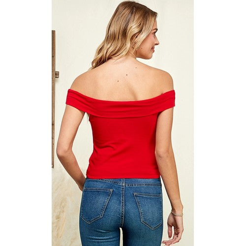 Twist Front Off Shoulder Top Red
